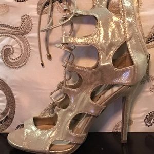 Club worthy gold lace up  stiletto